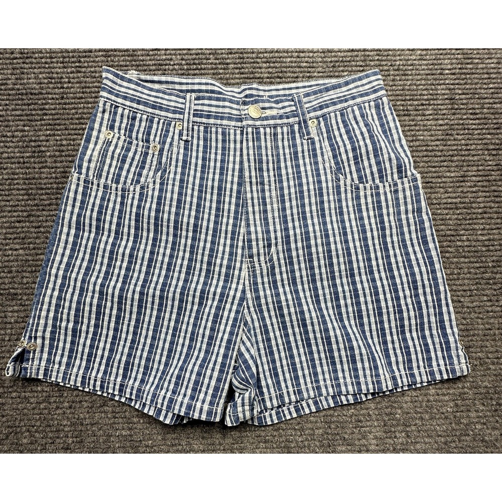 Arizona VINTAGE Striped Cotton Shorts‎ Women Juniors 14 Blue White Snap 90s